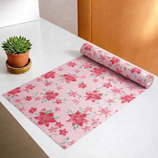 RYKA Shelf Mat | Floral Printed Desk Mat | Placemat for Kitchen | PVC Non-Slip Drawer Sheets| Kitchen Cabinet Shelf Liner | 5 Meter (Pink)