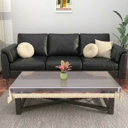 RYKA PVC Transparent Table Cover 4 Seater | Table Protector Sheet | Waterproof and Dustproof | Gold Lace Transparent Table Cloth | Rectangular Center Table Cover | 40X60 Inch (Pack Of 1)
