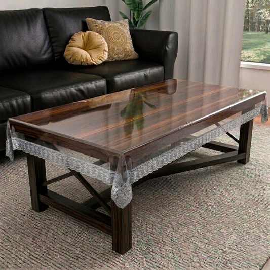 RYKA PVC Transparent Table Cover 4 Seater | Table Protector Sheet | Waterproof and Dustproof | Silver Lace Transparent Table Cloth | Rectangular Center Table Cover | 40X60 Inch (Pack Of 1)