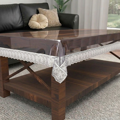 RYKA PVC Transparent Table Cover 4 Seater | Table Protector Sheet | Waterproof and Dustproof | Silver Lace Transparent Table Cloth | Rectangular Center Table Cover | 40X60 Inch (Pack Of 1)