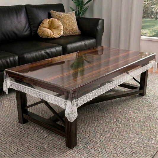 RYKA PVC Transparent Table Cover 4 Seater | Table Protector Sheet | Waterproof and Dustproof | White Lace Transparent Table Cloth | Rectangular Center Table Cover | 40X60 Inch (Pack Of 1)