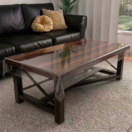 RYKA PVC Transparent Table Cover 4 Seater | Table Protector Sheet | Waterproof and Dustproof | Without Lace Transparent Table Cloth | Rectangular Center Table Cover | 40X60 Inch (Pack Of 1)