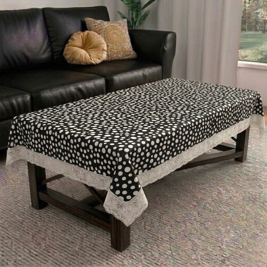 RYKA PVC Printed Table Cover 4 Seater | Table Protector Sheet | Waterproof and Dustproof | Black Polka Printed Table Cover | Rectangular Center Table Cover | 40X60 Inch (Pack Of 1)