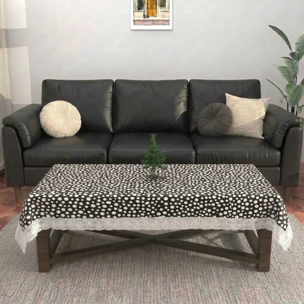 RYKA PVC Printed Table Cover 4 Seater | Table Protector Sheet | Waterproof and Dustproof | Black Polka Printed Table Cover | Rectangular Center Table Cover | 40X60 Inch (Pack Of 1)