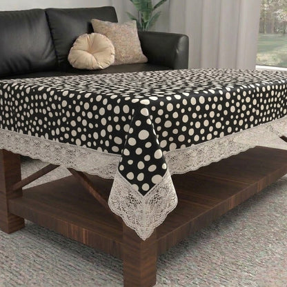 RYKA PVC Printed Table Cover 4 Seater | Table Protector Sheet | Waterproof and Dustproof | Black Polka Printed Table Cover | Rectangular Center Table Cover | 40X60 Inch (Pack Of 1)