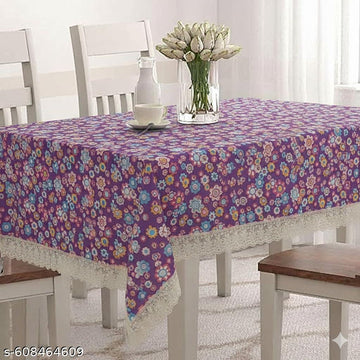 Ryka Purple Digital Floral Print Center Table Cloth,Waterproof PVC 4 Seater Center Table Cover for Center table Cover,High Thickness, Waterproof & Anti Slip Center Table Cover with White Lace (Size 40x60, Rectangular, Pack of 1)