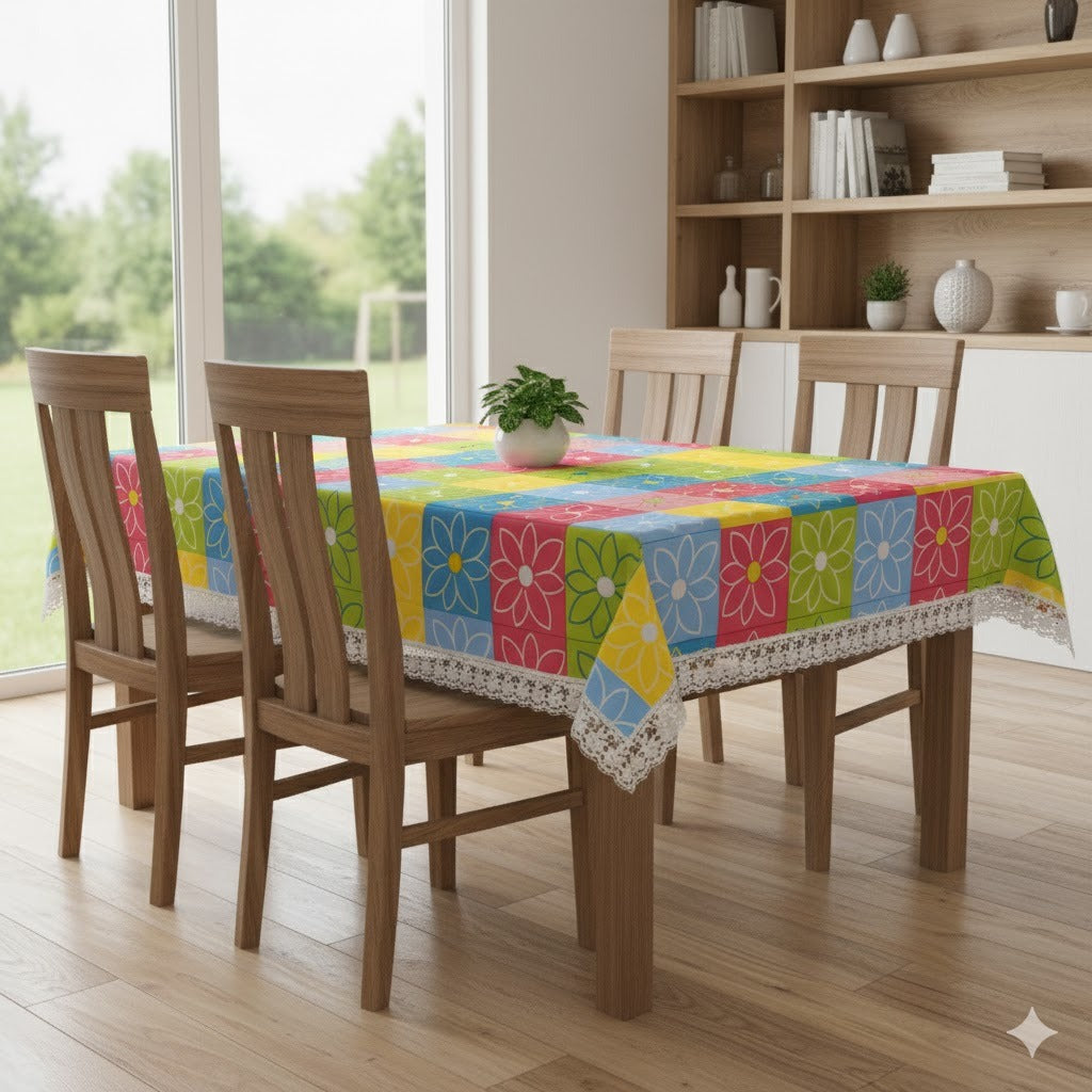 Ryka Rangoli Floral Print Center Table Cloth,Waterproof PVC 4 Seater Center Table Cover for Center table Cover,High Thickness, Waterproof & Anti Slip Center Table Cover with White Lace (Size 40x60, Rectangular, Pack of 1)