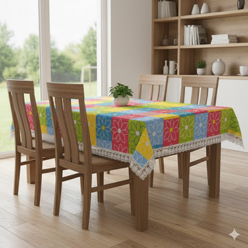 Ryka Rangoli Floral Print Center Table Cloth,Waterproof PVC 4 Seater Center Table Cover for Center table Cover,High Thickness, Waterproof & Anti Slip Center Table Cover with White Lace (Size 40x60, Rectangular, Pack of 1)