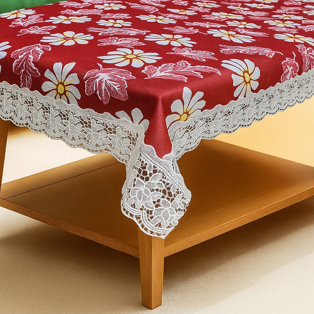 Ryka Ryka red sunflower 4 Seater PVC Table Cover | Dining Table Cover | Waterproof, Durable & Easy Clean,Pvc dining table cover with white lace