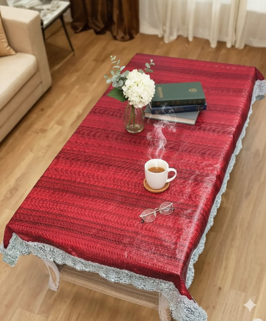 Ryka red wooden 4 Seater PVC Table Cover | Dining Table Cover | Waterproof, Durable & Easy Clean,Pvc dining table cover with white lace