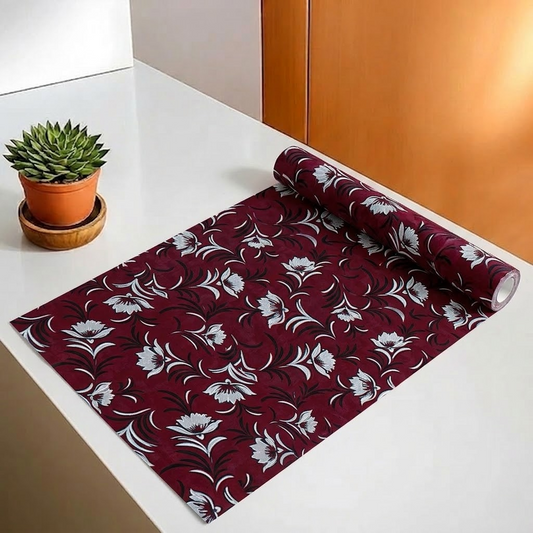 RYKA Shelf Mat | Floral Printed Desk Mat | Placemat for Kitchen | PVC Non-Slip Drawer Sheets| Kitchen Cabinet Shelf Liner | 5 Meter (Red)
