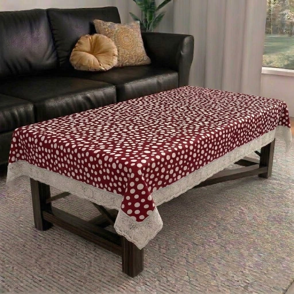 RYKA PVC Printed Table Cover 4 Seater | Table Protector Sheet | Waterproof and Dustproof | Red Polka Printed Table Cover | Rectangular Center Table Cover | 40X60 Inch (Pack Of 1)