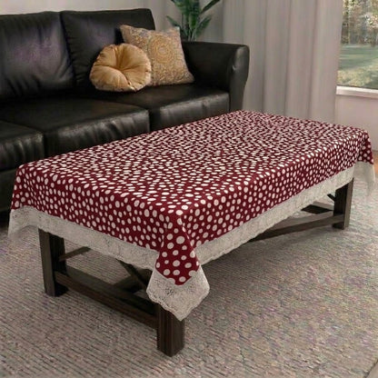 RYKA PVC Printed Table Cover 4 Seater | Table Protector Sheet | Waterproof and Dustproof | Red Polka Printed Table Cover | Rectangular Center Table Cover | 40X60 Inch (Pack Of 1)