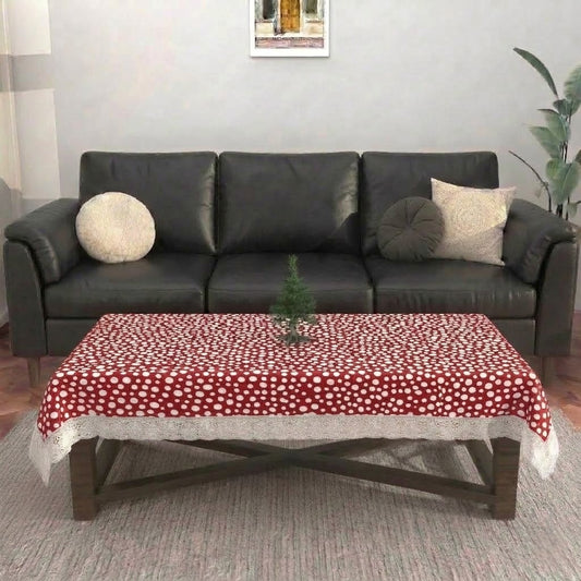 RYKA PVC Printed Table Cover 4 Seater | Table Protector Sheet | Waterproof and Dustproof | Red Polka Printed Table Cover | Rectangular Center Table Cover | 40X60 Inch (Pack Of 1)