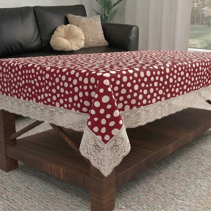 RYKA PVC Printed Table Cover 4 Seater | Table Protector Sheet | Waterproof and Dustproof | Red Polka Printed Table Cover | Rectangular Center Table Cover | 40X60 Inch (Pack Of 1)