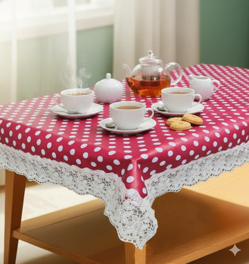 Ryka red polka Ryka Blue Check 4 Seater PVC Table Cover | Dining Table Cover | Waterproof, Durable & Easy Clean,Pvc dining table cover with white lace