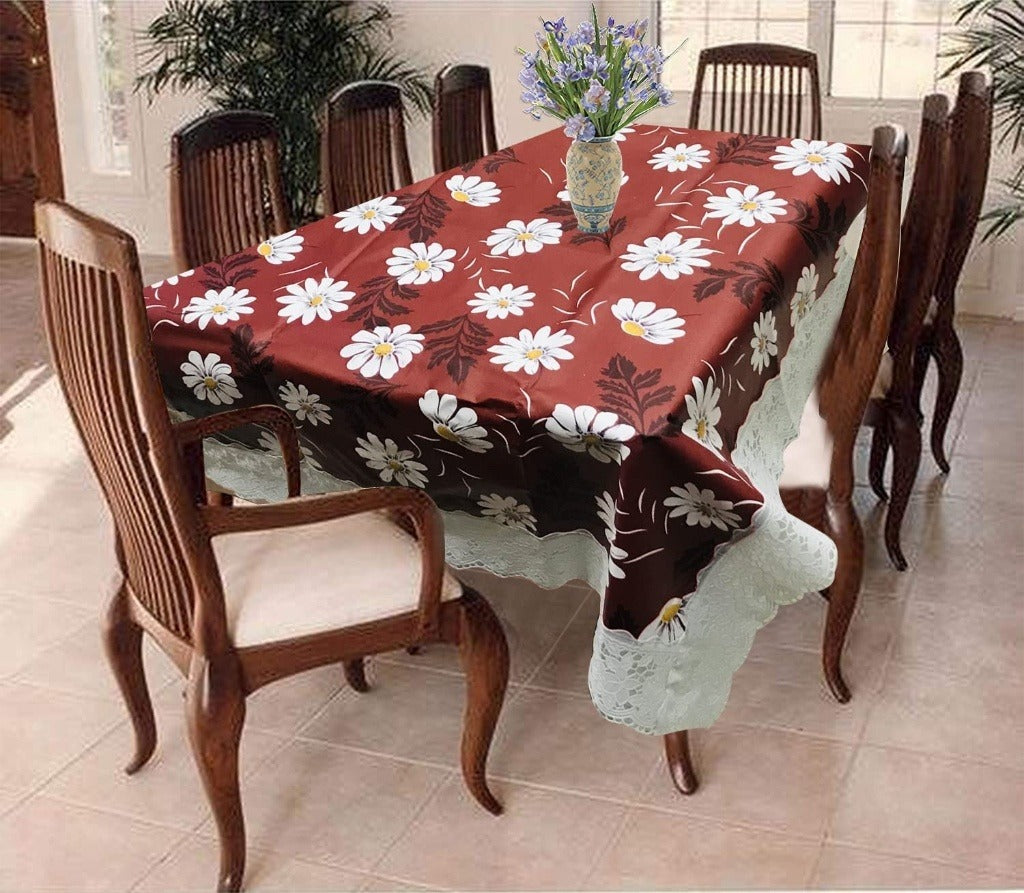 Ryka Homerz premium Print Center Table Cloth,Waterproof PVC 6 Seater Center Table Cover for Center table Cover,High Thickness, Waterproof & Anti Slip Center Table Cover with White Lace (Size 60x80, Rectangular, Pack of 1)