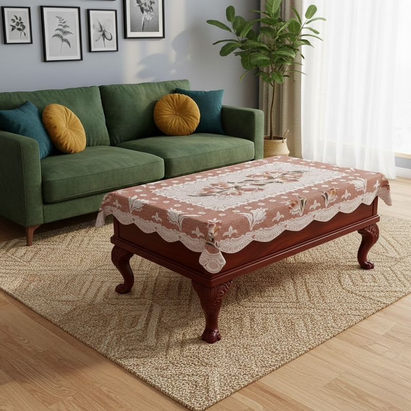 RYKA Cotton Net Table Cover 40x60 Inch 4 Seater | Embroidered Center & Dining Table Cloth (Pack Of 1)