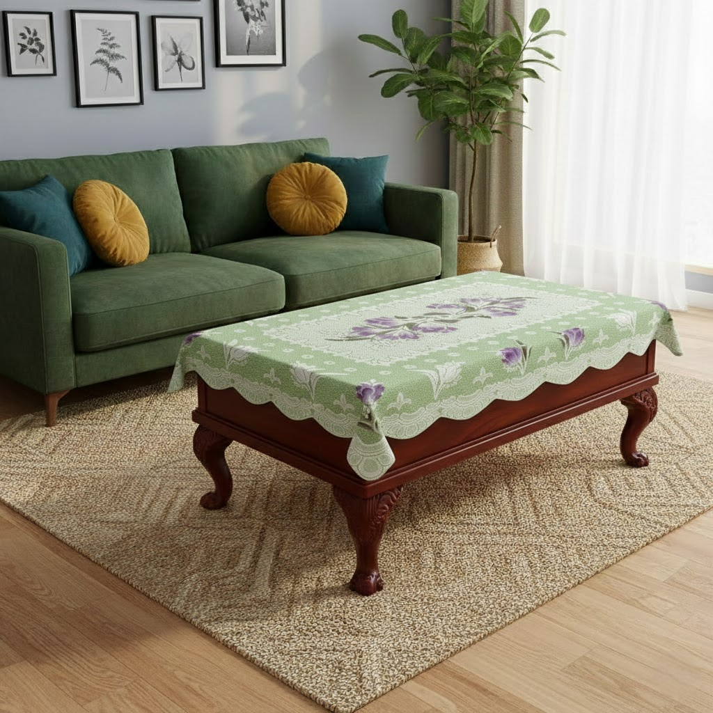 RYKA Cotton Net Table Cover 40x60 Inch 4 Seater | Embroidered Center & Dining Table Cloth (Pack Of 1)
