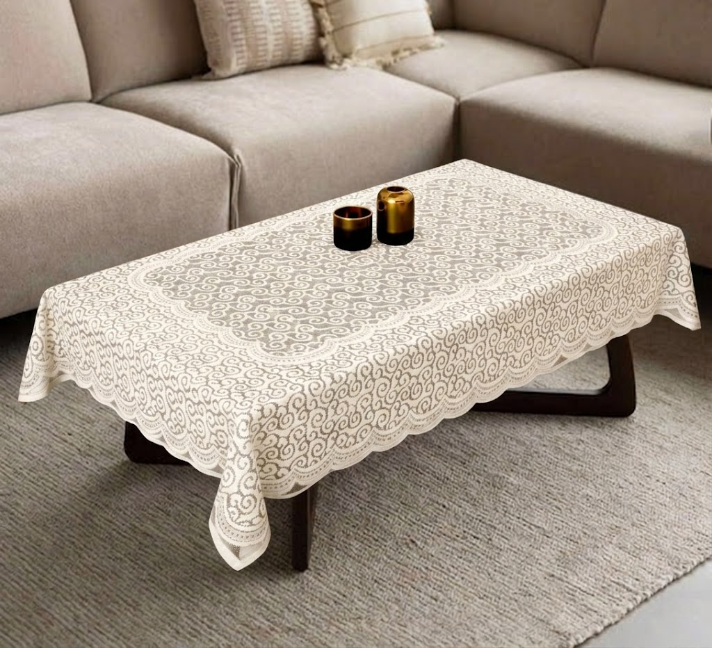 RYKA Cotton Net Table Cover 40x60 Inch 4 Seater | Embroidered Center & Dining Table Cloth (Pack Of 1)