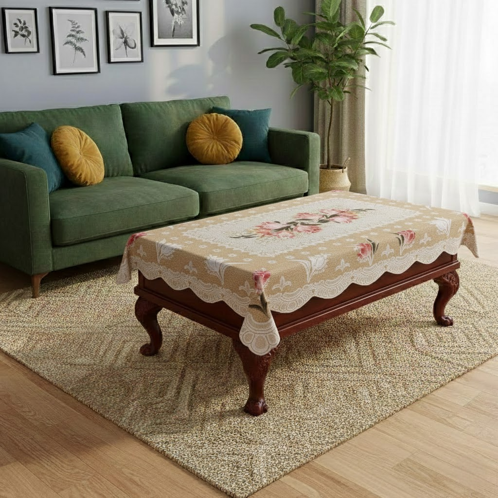RYKA Cotton Net Table Cover 40x60 Inch 4 Seater | Embroidered Center & Dining Table Cloth (Pack Of 1)