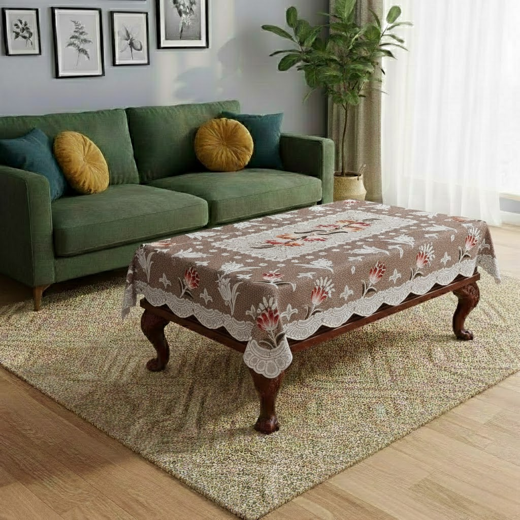 RYKA Cotton Net Table Cover 40x60 Inch 4 Seater | Embroidered Center & Dining Table Cloth (Pack Of 1)
