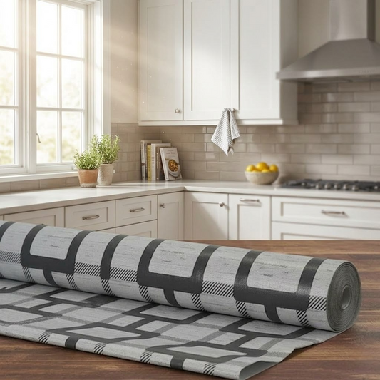 RYKA Shelf Mat | Printed Desk Mat | Placemat for Kitchen | PVC Non-Slip Drawer Sheets| Kitchen Cabinet Shelf Liner | 5 Meter (Grey)