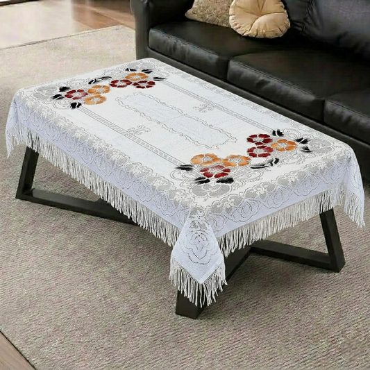 RYKA Cotton Net Table Cover 40x60 Inch 4 Seater | Embroidered Center & Dining Table Cloth (Pack Of 1)
