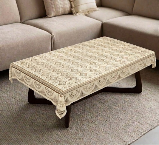 RYKA Cotton Net Table Cover 40x60 Inch 4 Seater | Embroidered Center & Dining Table Cloth (Pack Of 1)