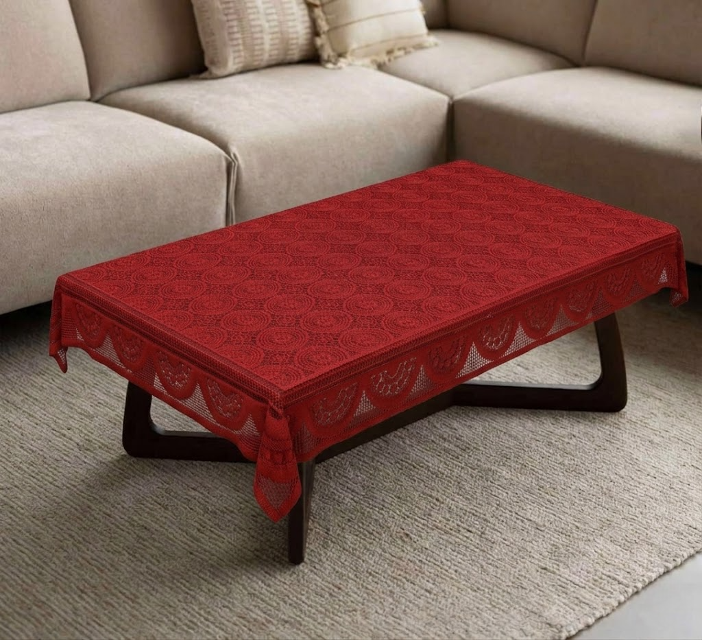 RYKA Cotton Net Table Cover 40x60 Inch 4 Seater | Embroidered Center & Dining Table Cloth (Pack Of 1)