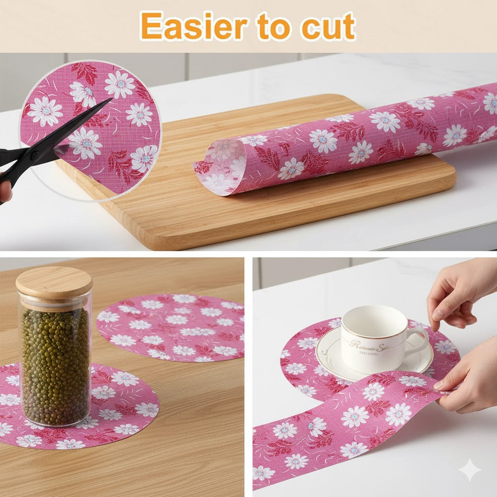 PVC Shelf Roll for Kitchen Cabinets, Drawers & Refrigerator – Waterproof, Anti-Slip, Easy to Clean Liner Sheet – Multi-Purpose Decorative Shelf Mat (5 mtr)