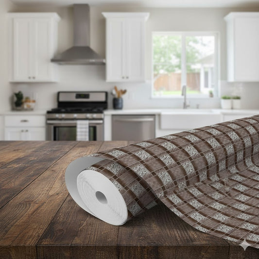 RYKA Shelf Mat | Printed Desk Mat | Placemat for Kitchen | PVC Non-Slip Drawer Sheets| Kitchen Cabinet Shelf Liner | 5 Meter (Brown)