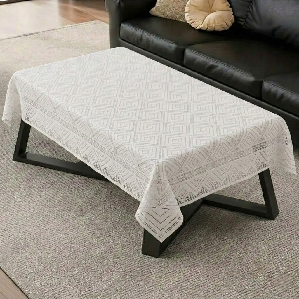 RYKA Cotton Net Table Cover 40x60 Inch 4 Seater | Embroidered Center & Dining Table Cloth (Pack Of 1)