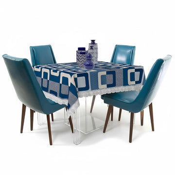 Ryka Blue Check 4 Seater PVC Table Cover | Dining Table Cover | Waterproof, Durable & Easy Clean,Pvc dining table cover with white lace