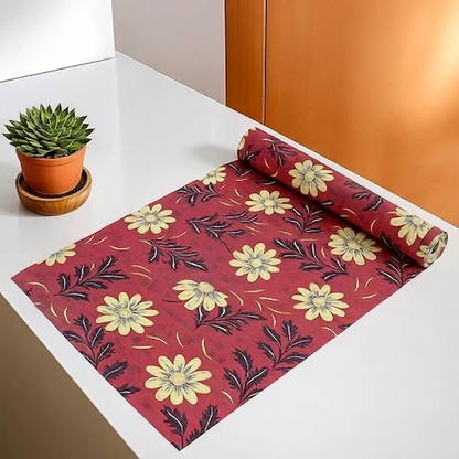 RYKA Shelf Mat | Floral Printed Desk Mat | Placemat for Kitchen | PVC Non-Slip Drawer Sheets| Kitchen Cabinet Shelf Liner | 5 Meter (Red)
